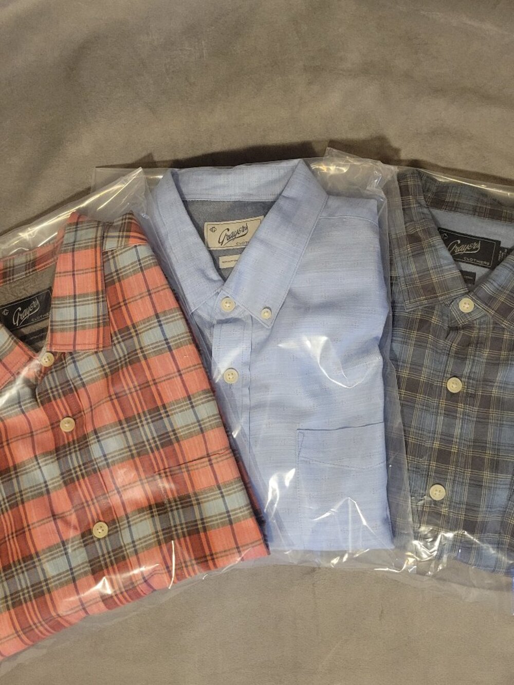 LOT OF 3 Grayers Short Sleeve Button Down Shirt Orange Blue Plaid XL 100% Cotton
